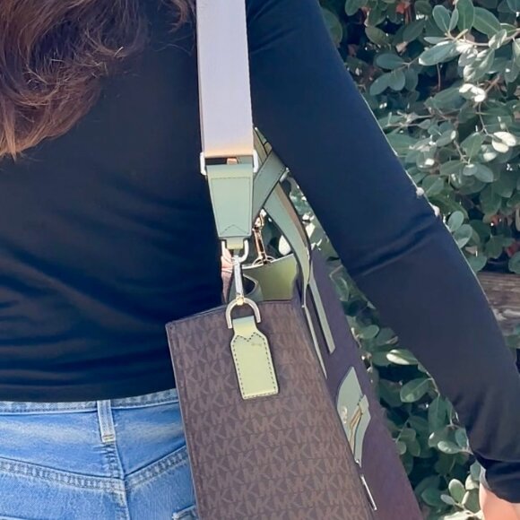 Michael Kors Large Tote Shoulder Bag Handbag Brown Green + Shoulder Strap - Picture 6 of 7